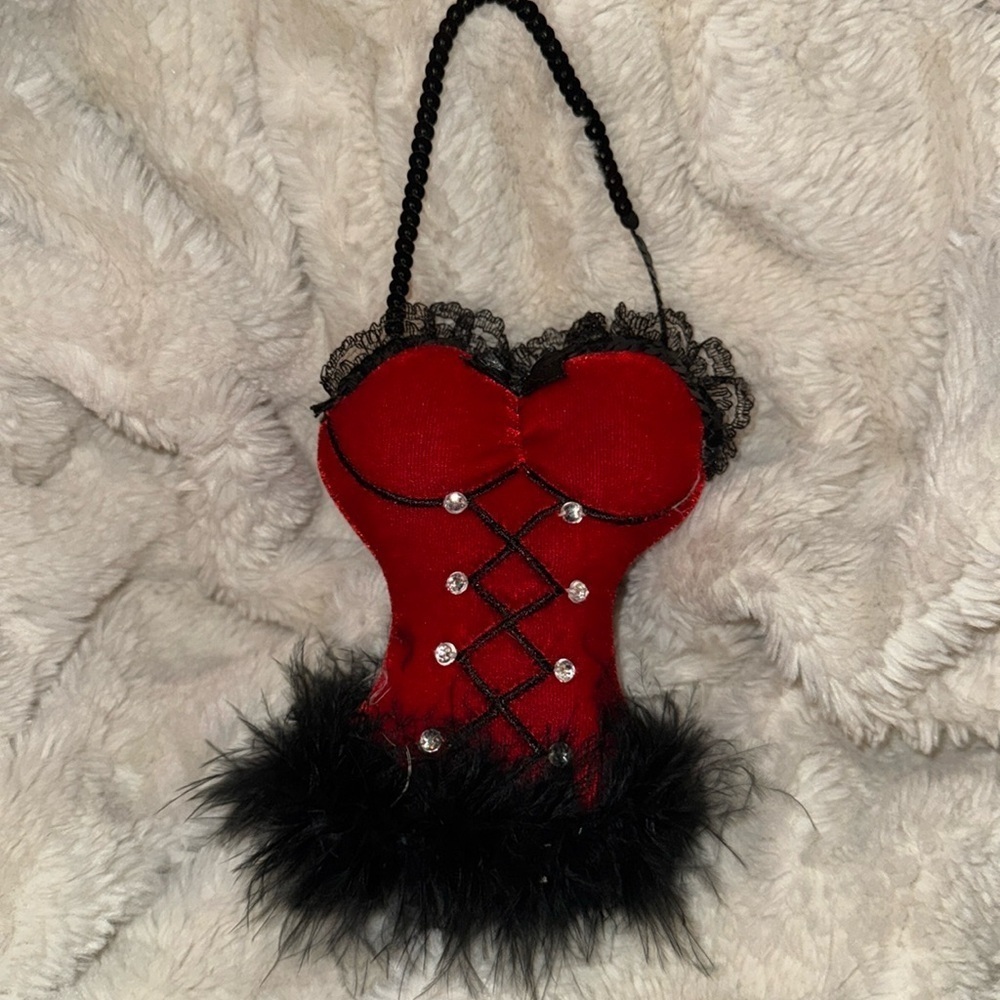 Velvet lingerie Hanging ornamental - red velvet, sequins, lace, rhinestones